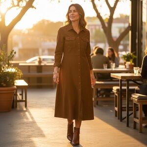 Vintage Queens Way to Fashion Faux Suede Brown Button-Down Dress